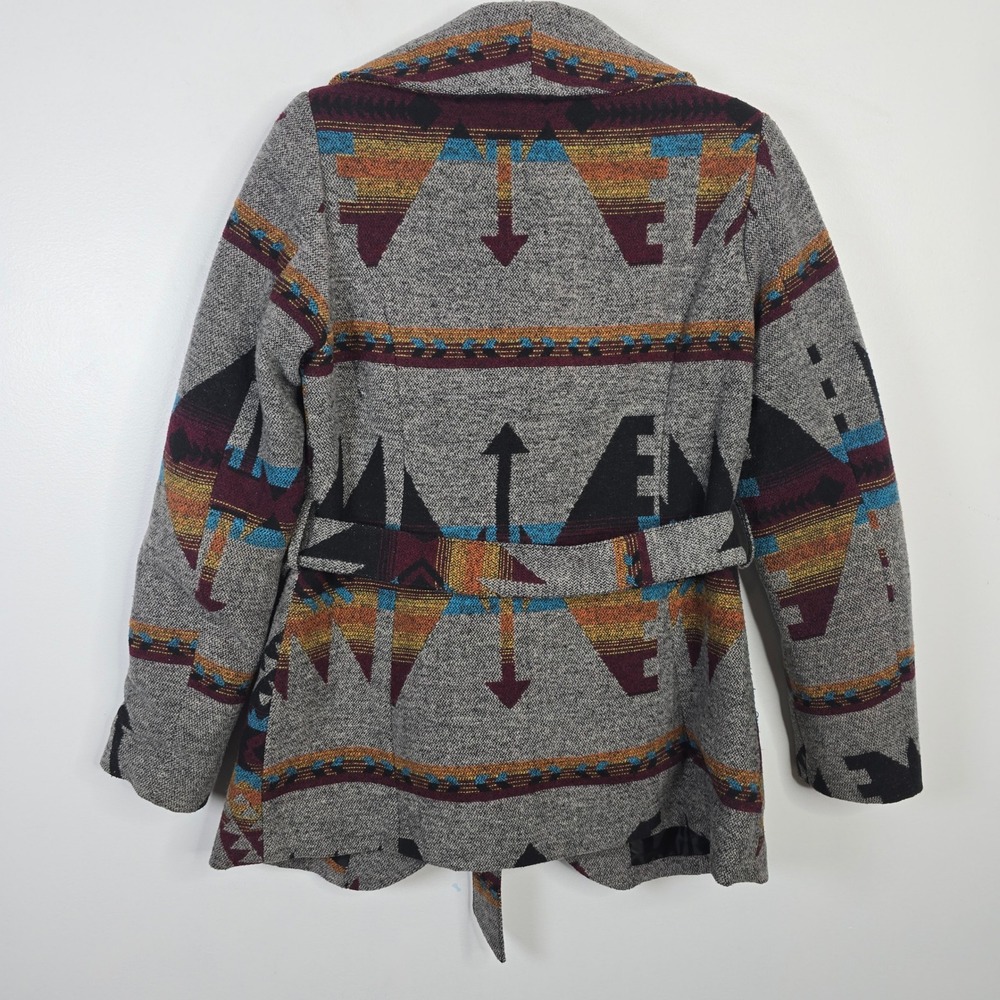 American Rag Womens Southwestern Aztec Wrap Coat Gray Burgundy Small 4408PF - Picture 2 of 8